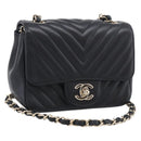 CHANEL Vstitched Chain Shoulder Bag Lamb Skin Black Gold CC Auth ep16928SAM-1