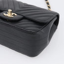 CHANEL Vstitched Chain Shoulder Bag Lamb Skin Black Gold CC Auth ep16928SAM-10