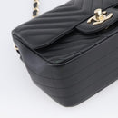 CHANEL Vstitched Chain Shoulder Bag Lamb Skin Black Gold CC Auth ep16928SAM-11
