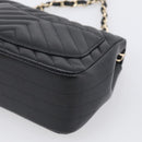 CHANEL Vstitched Chain Shoulder Bag Lamb Skin Black Gold CC Auth ep16928SAM-12