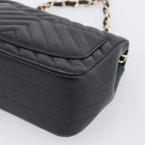 CHANEL Vstitched Chain Shoulder Bag Lamb Skin Black Gold CC Auth ep16928SAM