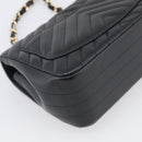 CHANEL Vstitched Chain Shoulder Bag Lamb Skin Black Gold CC Auth ep16928SAM-13