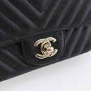 CHANEL Vstitched Chain Shoulder Bag Lamb Skin Black Gold CC Auth ep16928SAM-14