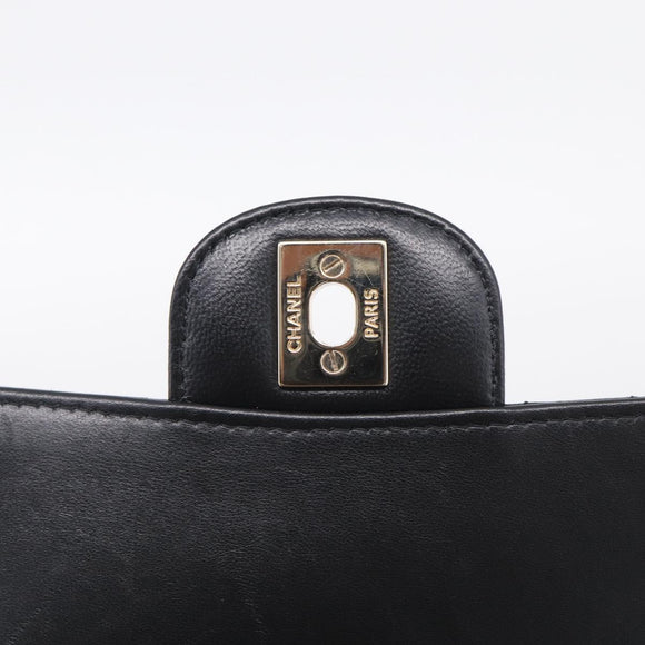CHANEL Vstitched Chain Shoulder Bag Lamb Skin Black Gold CC Auth ep16928SAM
