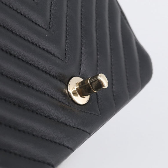 CHANEL Vstitched Chain Shoulder Bag Lamb Skin Black Gold CC Auth ep16928SAM