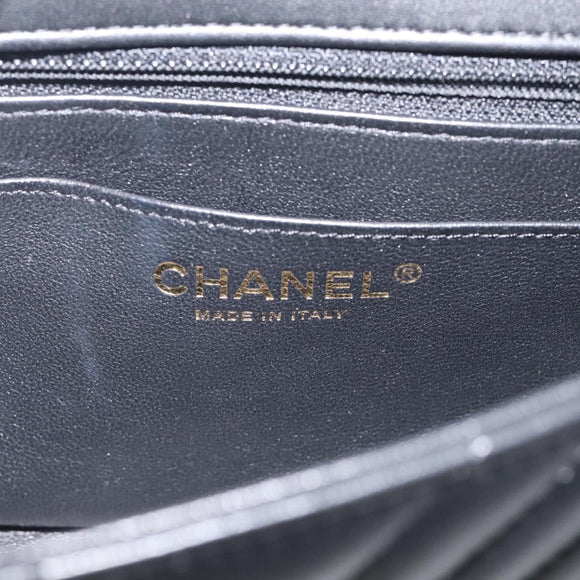 CHANEL Vstitched Chain Shoulder Bag Lamb Skin Black Gold CC Auth ep16928SAM