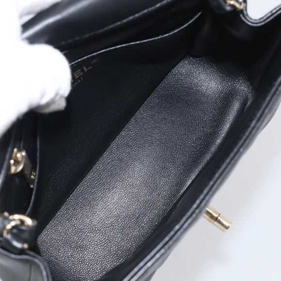 CHANEL Vstitched Chain Shoulder Bag Lamb Skin Black Gold CC Auth ep16928SAM