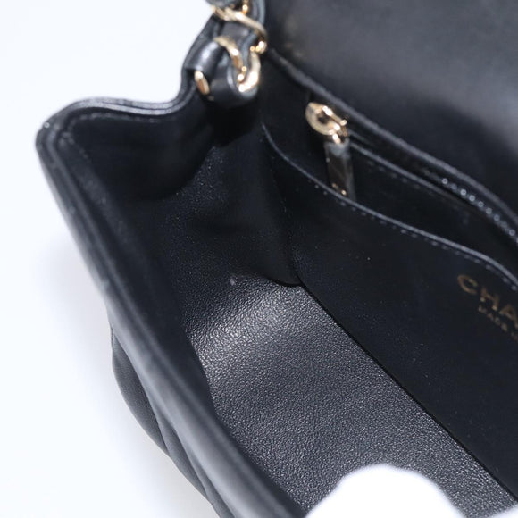 CHANEL Vstitched Chain Shoulder Bag Lamb Skin Black Gold CC Auth ep16928SAM