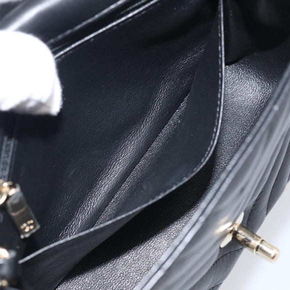 CHANEL Vstitched Chain Shoulder Bag Lamb Skin Black Gold CC Auth ep16928SAM