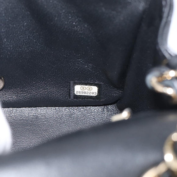 CHANEL Vstitched Chain Shoulder Bag Lamb Skin Black Gold CC Auth ep16928SAM
