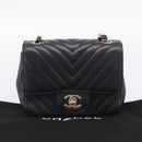 CHANEL Vstitched Chain Shoulder Bag Lamb Skin Black Gold CC Auth ep16928SAM-28