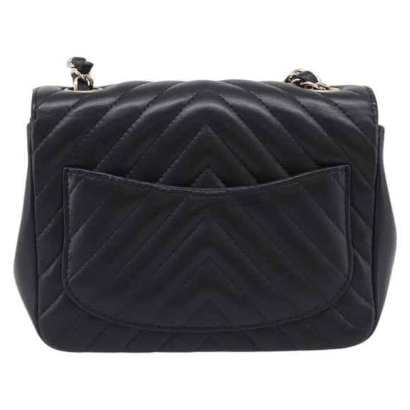 CHANEL Vstitched Chain Shoulder Bag Lamb Skin Black Gold CC Auth ep16928SAM