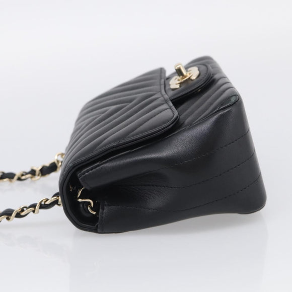 CHANEL Vstitched Chain Shoulder Bag Lamb Skin Black Gold CC Auth ep16928SAM