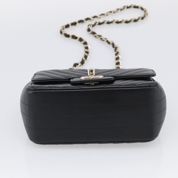 CHANEL Vstitched Chain Shoulder Bag Lamb Skin Black Gold CC Auth ep16928SAM