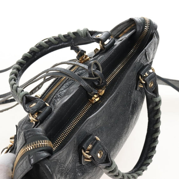 Balenciaga Classic Mini City Hand Bag Leather Gold Gray 300295 Auth ep16932M