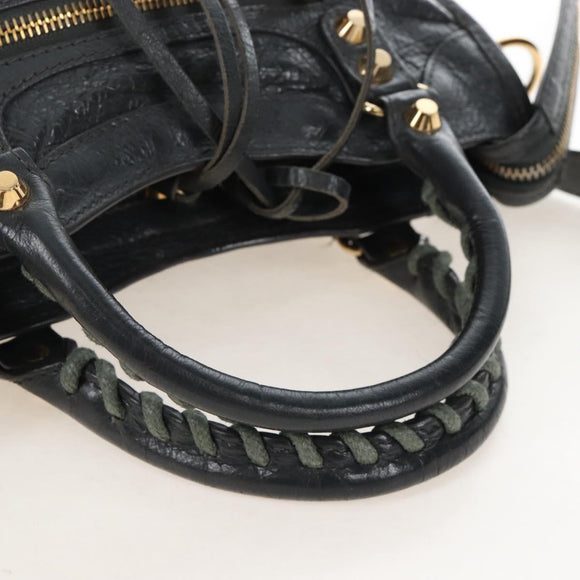 Balenciaga Classic Mini City Hand Bag Leather Gold Gray 300295 Auth ep16932M