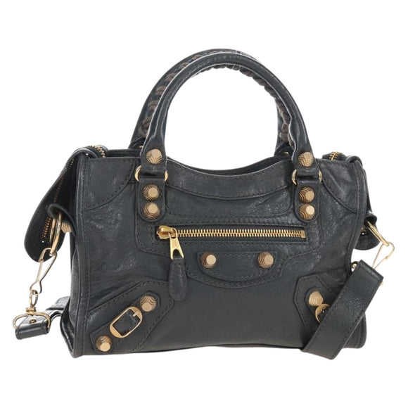 Balenciaga Giant Mini City Hand Bag Leather 2way Gold Gray 309544 Auth ep16934M