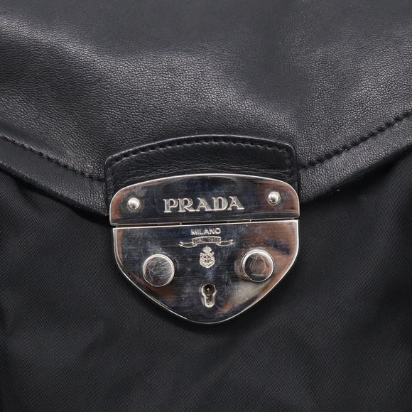 PRADA Hand Bag Nylon Black Silver Auth ep16937V
