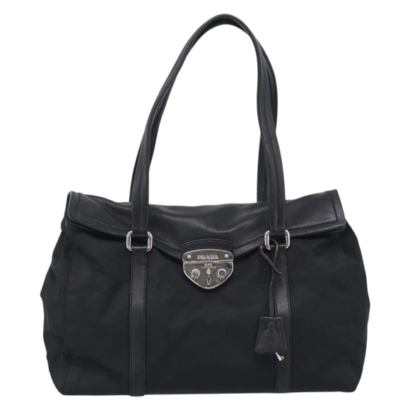 PRADA Hand Bag Nylon Black Silver Auth ep16937V