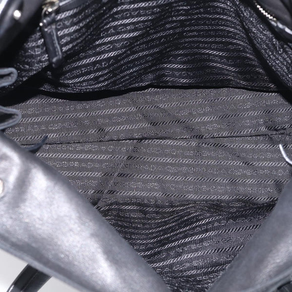 PRADA Hand Bag Nylon Black Silver Auth ep16937V
