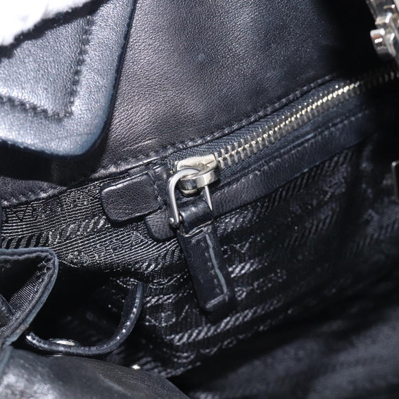 PRADA Hand Bag Nylon Black Silver Auth ep16937V