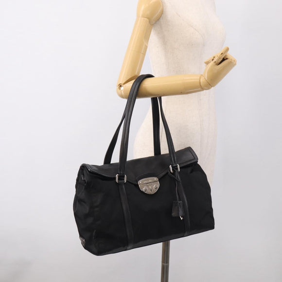 PRADA Hand Bag Nylon Black Silver Auth ep16937V