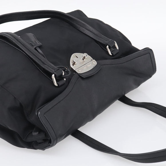 PRADA Hand Bag Nylon Black Silver Auth ep16937V