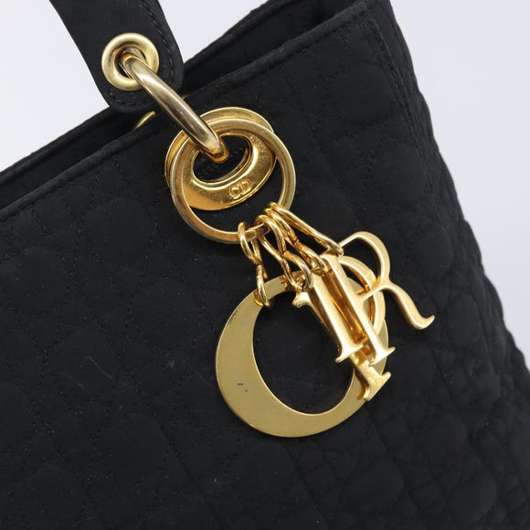 Christian Dior Lady Dior Canage Hand Bag Canvas Black Gold Tone Auth ep16956