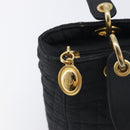 Christian Dior Lady Dior Canage Hand Bag Canvas Black Gold Tone Auth ep16956-16