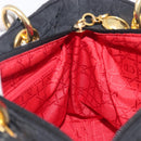 Christian Dior Lady Dior Canage Hand Bag Canvas Black Gold Tone Auth ep16956-19