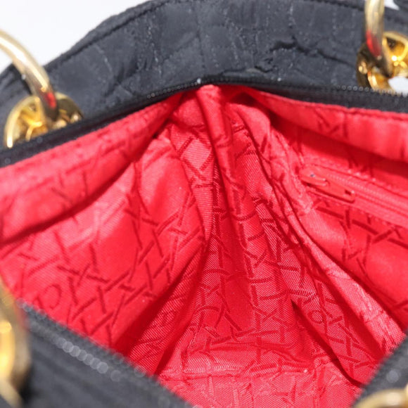 Christian Dior Lady Dior Canage Hand Bag Canvas Black Gold Tone Auth ep16956