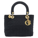 Christian Dior Lady Dior Canage Hand Bag Canvas Black Gold Tone Auth ep16956-2
