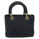 Christian Dior Lady Dior Canage Hand Bag Canvas Black Gold Tone Auth ep16956-3