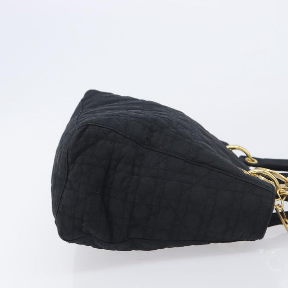 Christian Dior Lady Dior Canage Hand Bag Canvas Black Gold Tone Auth ep16956