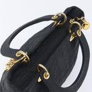 Christian Dior Lady Dior Canage Hand Bag Canvas Black Gold Tone Auth ep16956-6