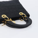 Christian Dior Lady Dior Canage Hand Bag Canvas Black Gold Tone Auth ep16956-7