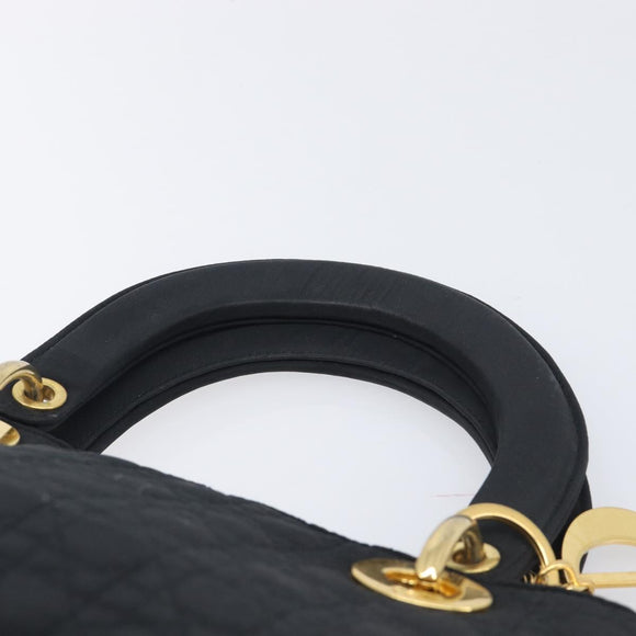 Christian Dior Lady Dior Canage Hand Bag Canvas Black Gold Tone Auth ep16956