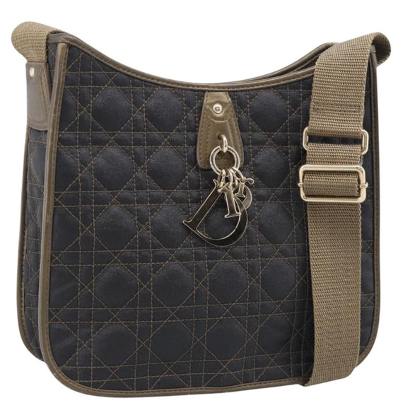 Christian Dior Canage Shoulder Bag Canvas Black Gold Tone Auth ep16966V