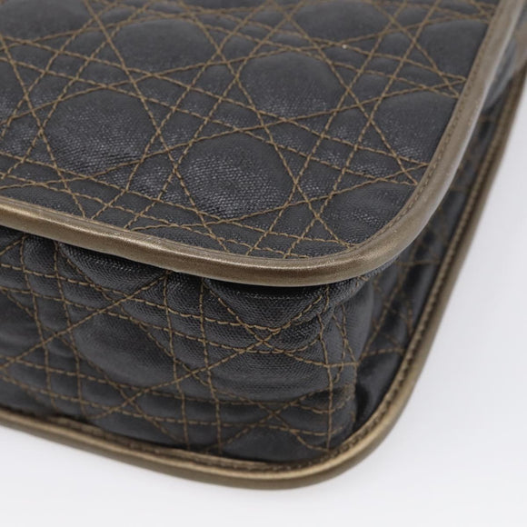 Christian Dior Canage Shoulder Bag Canvas Black Gold Tone Auth ep16966V