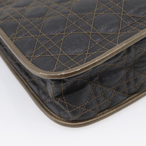 Christian Dior Canage Shoulder Bag Canvas Black Gold Tone Auth ep16966V