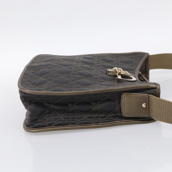 Christian Dior Canage Shoulder Bag Canvas Black Gold Tone Auth ep16966V