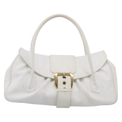 CELINE Hand Bag Leather White Gold Tone Auth ep16986A - 0