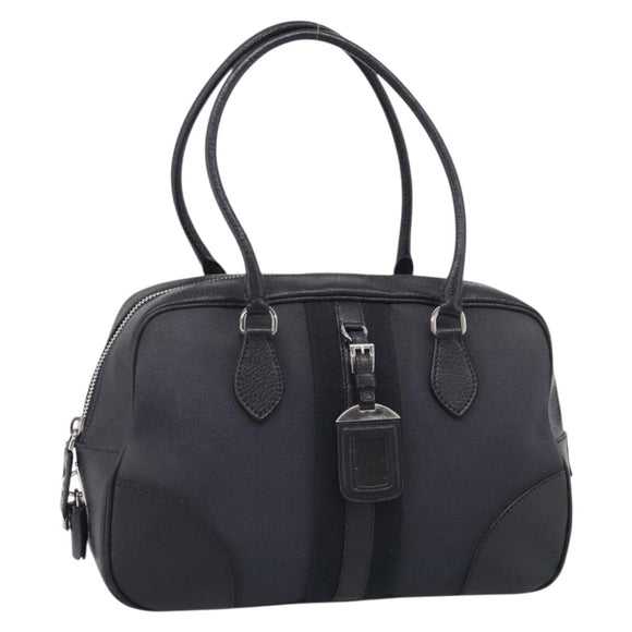 PRADA Hand Bag Canvas Black Silver Auth ep17002