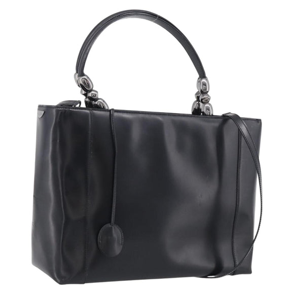 Christian Dior Maris Pearl Hand Bag Leather 2way Black Silver Auth ep17063