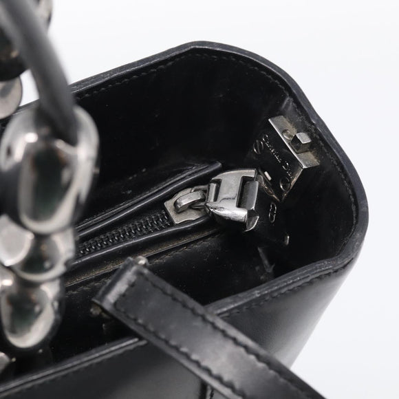 Christian Dior Maris Pearl Hand Bag Leather 2way Black Silver Auth ep17063