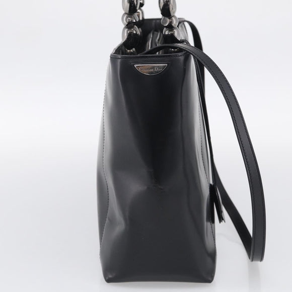 Christian Dior Maris Pearl Hand Bag Leather 2way Black Silver Auth ep17063