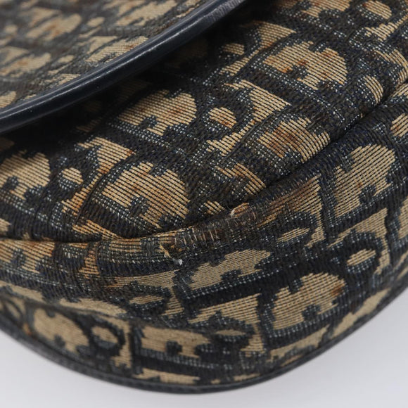 Christian Dior Trotter Canvas Shoulder Bag Navy Gold Tone Auth ep17074