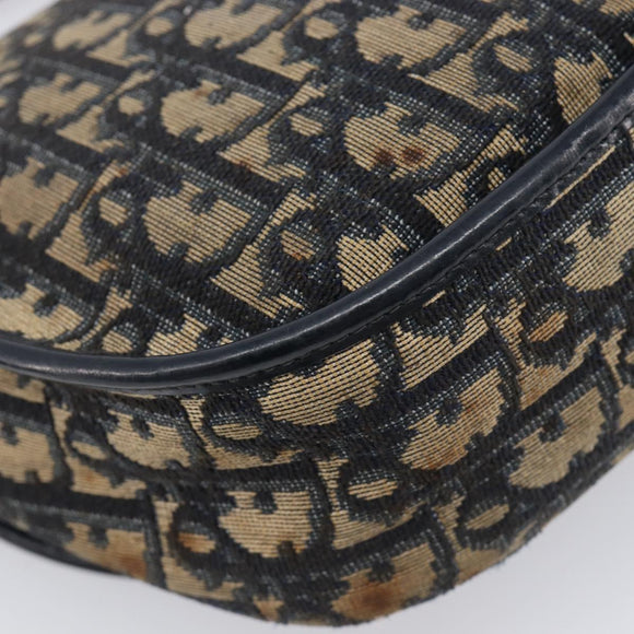 Christian Dior Trotter Canvas Shoulder Bag Navy Gold Tone Auth ep17074