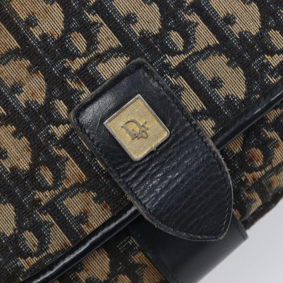 Christian Dior Trotter Canvas Shoulder Bag Navy Gold Tone Auth ep17074