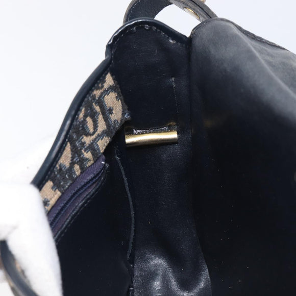 Christian Dior Trotter Canvas Shoulder Bag Navy Gold Tone Auth ep17074